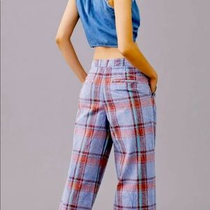 New Anthropologie Plaid Pants Size 8 with tags 100% cotton. Wide leg front zip !